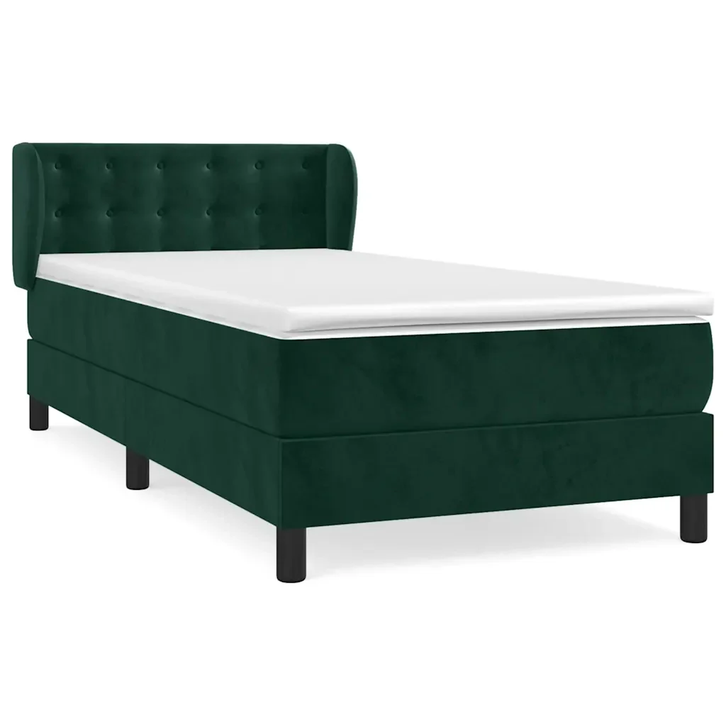 Letto singolo | Letto per adulti | Giroletto a Molle con Materasso Verde Scuro 90x200 cm Velluto