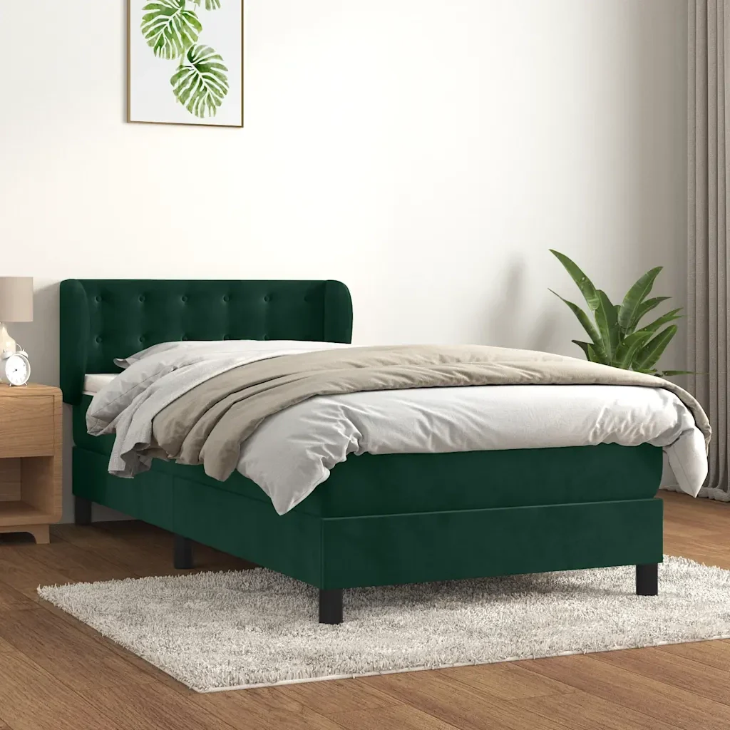 Letto singolo | Letto per adulti | Giroletto a Molle con Materasso Verde Scuro 90x200 cm Velluto - Image 2