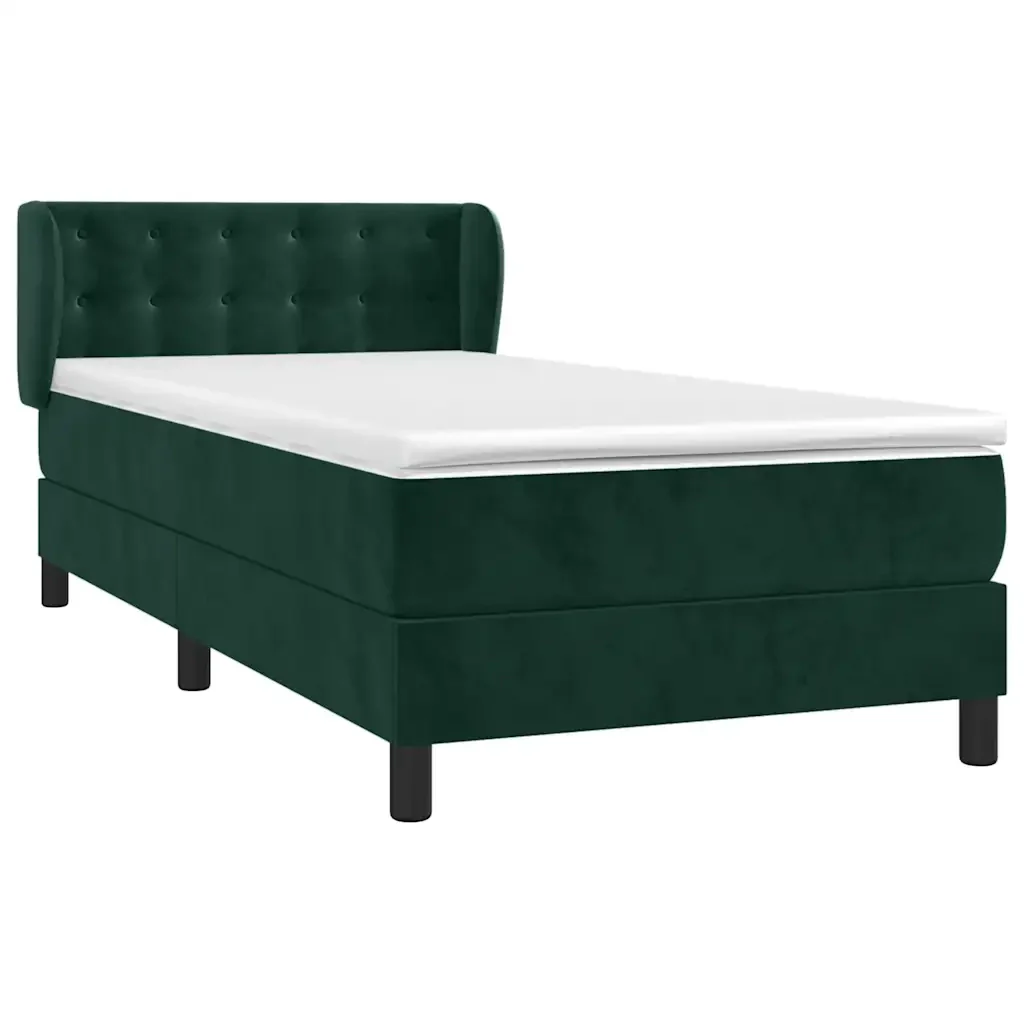Letto singolo | Letto per adulti | Giroletto a Molle con Materasso Verde Scuro 90x200 cm Velluto - Image 4