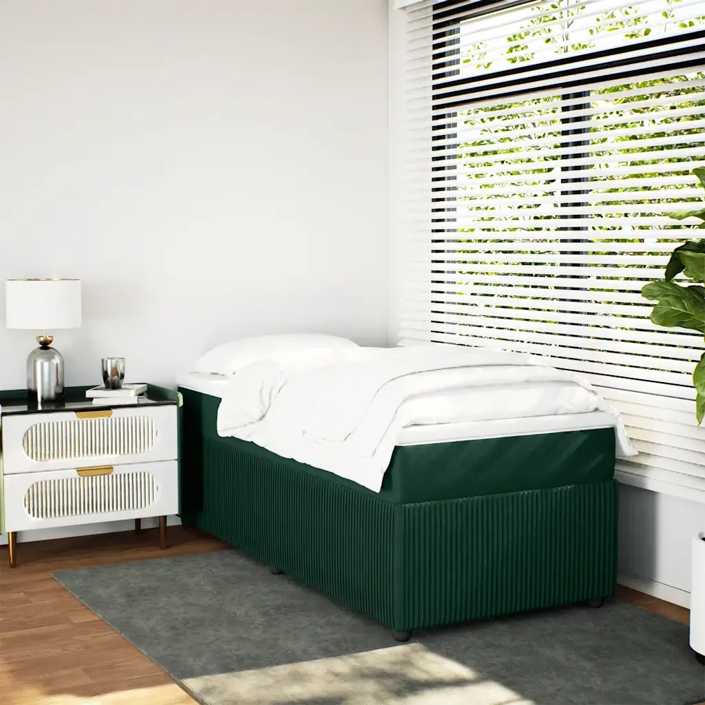 Letto singolo | Letto per adulti | Giroletto a Molle con Materasso Verde Scuro 90x200 cm Velluto - Image 3