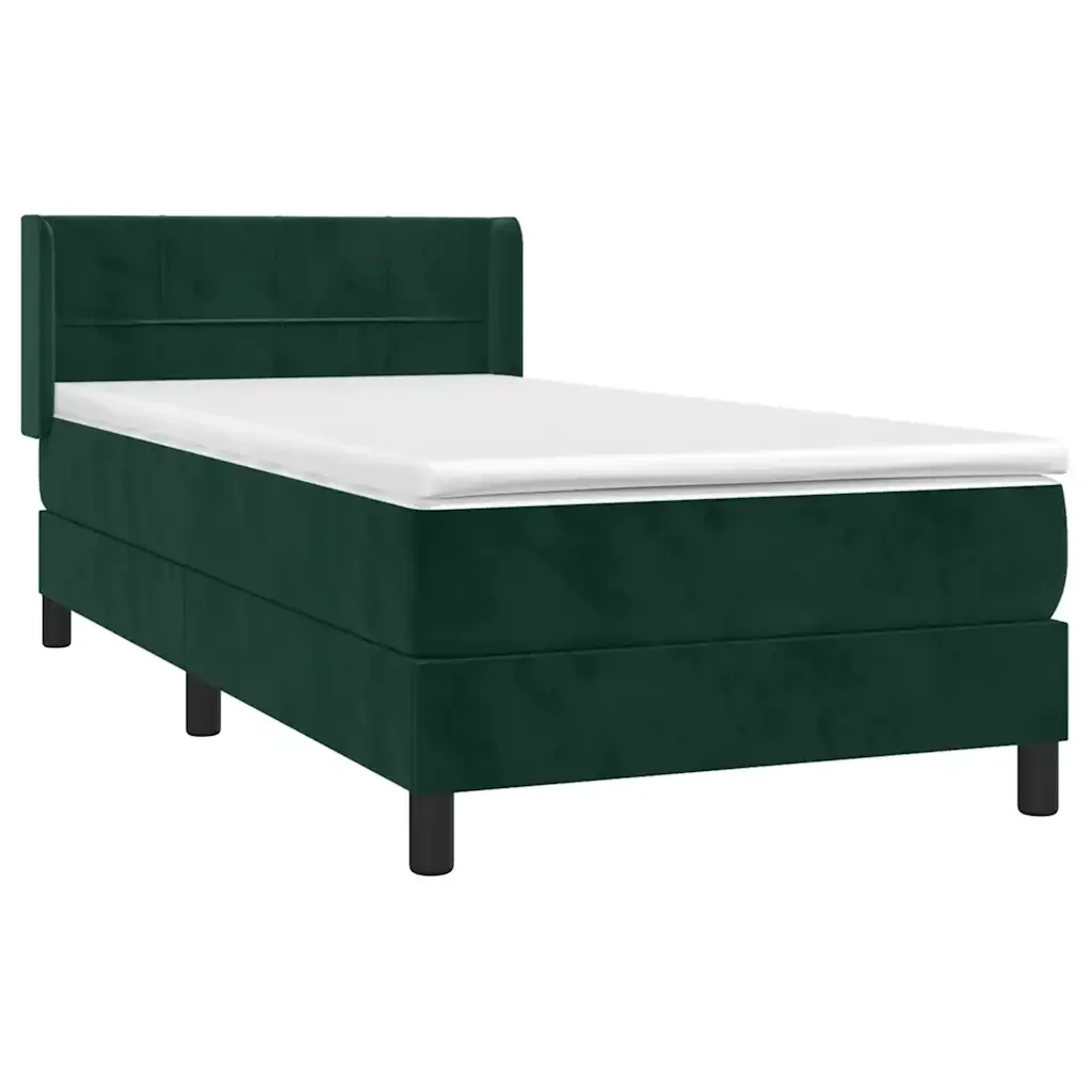 Letto singolo | Letto per adulti | Giroletto a Molle con Materasso Verde Scuro 90x200 cm Velluto - Image 3