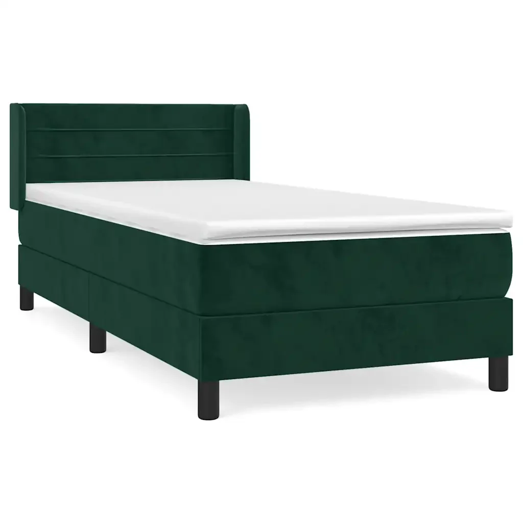 Letto singolo | Letto per adulti | Giroletto a Molle con Materasso Verde Scuro 90x200 cm Velluto
