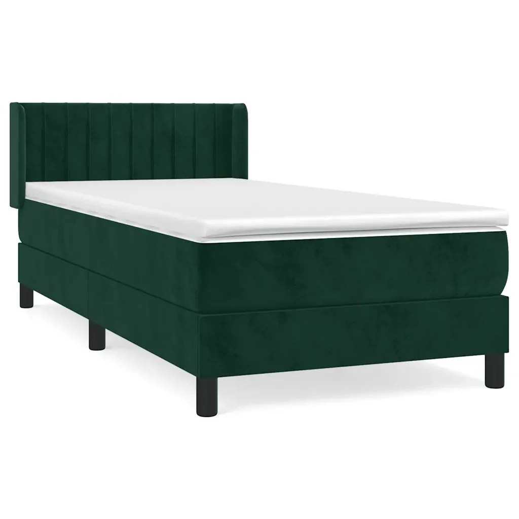 Letto singolo | Letto per adulti | Giroletto a Molle con Materasso Verde Scuro 90x200 cm Velluto