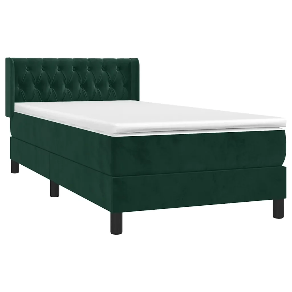 Letto singolo | Letto per adulti | Giroletto a Molle con Materasso Verde Scuro 90x200 cm Velluto - Image 3