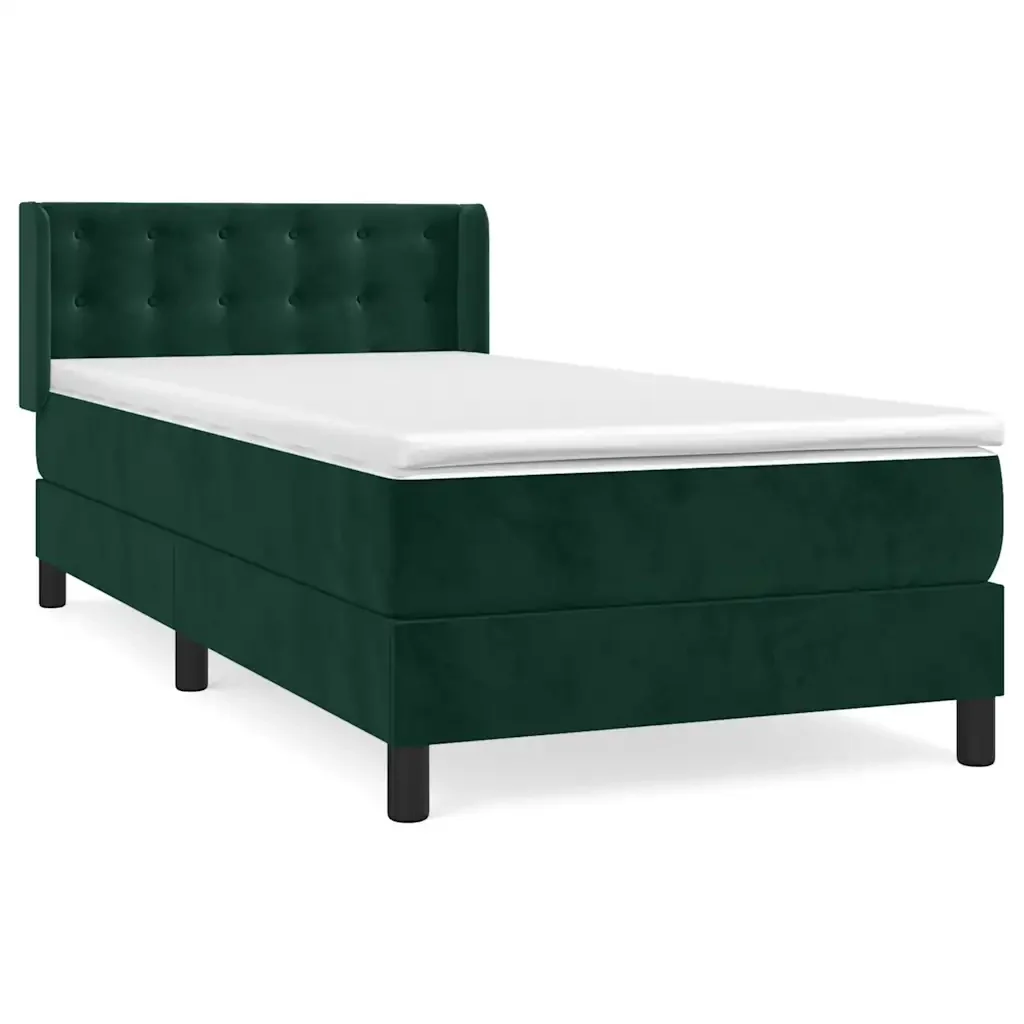 Letto singolo | Letto per adulti | Giroletto a Molle con Materasso Verde Scuro 90x200 cm Velluto