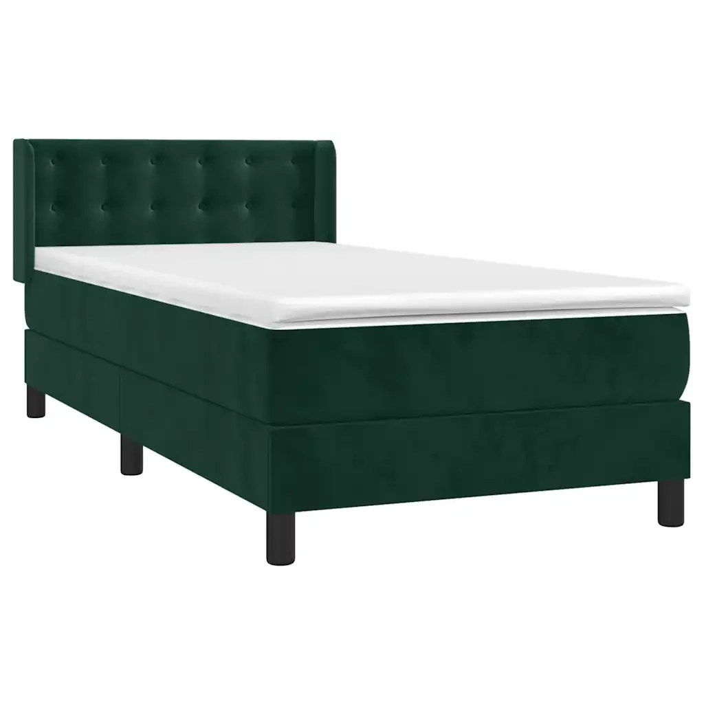 Letto singolo | Letto per adulti | Giroletto a Molle con Materasso Verde Scuro 90x200 cm Velluto - Image 4