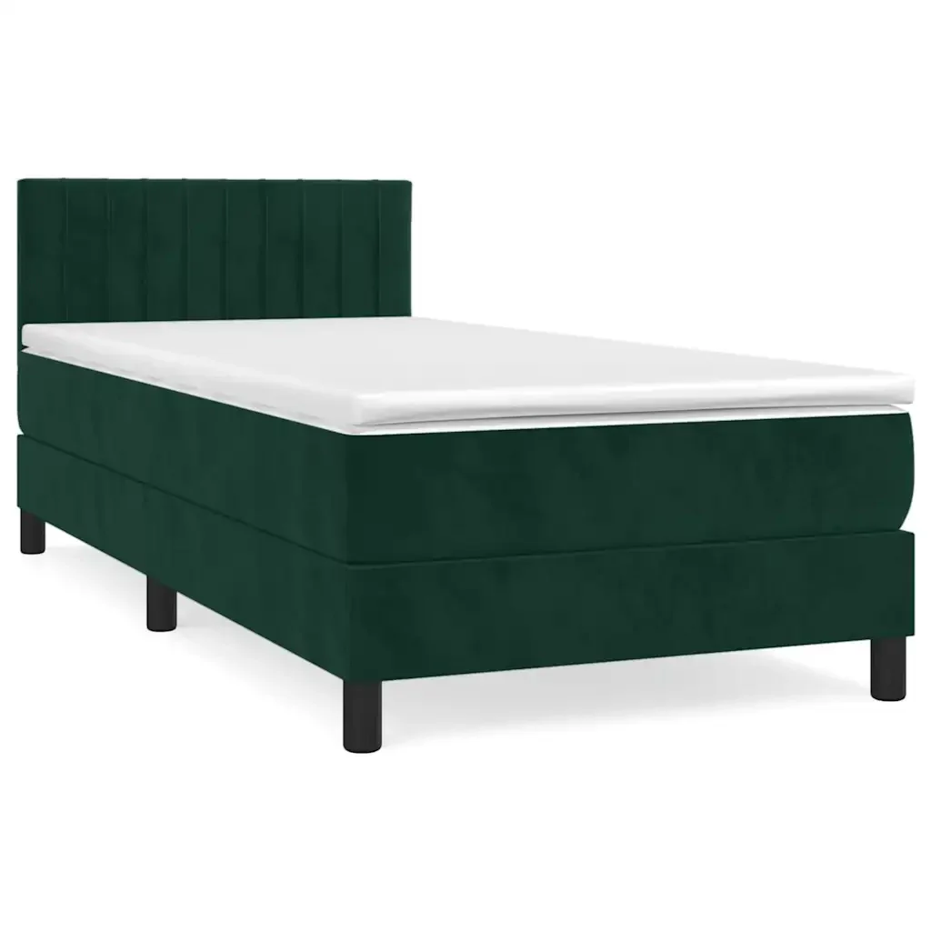 Letto singolo | Letto per adulti | Giroletto a Molle con Materasso Verde Scuro 90x200 cm Velluto