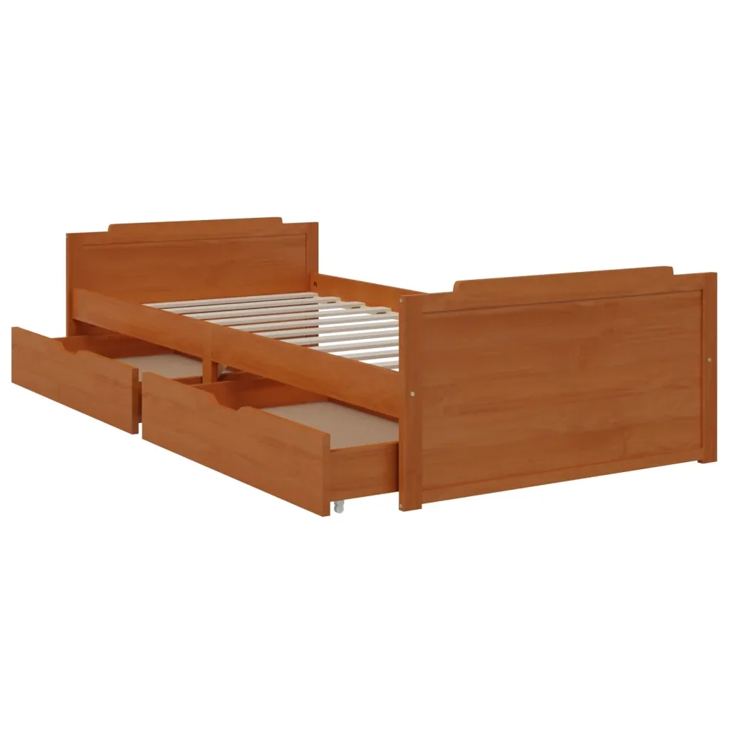 Letto singolo | Letto per adulti | Giroletto Ambra con Cassetti Legno Massello di Pino 90x200 cm - Image 6