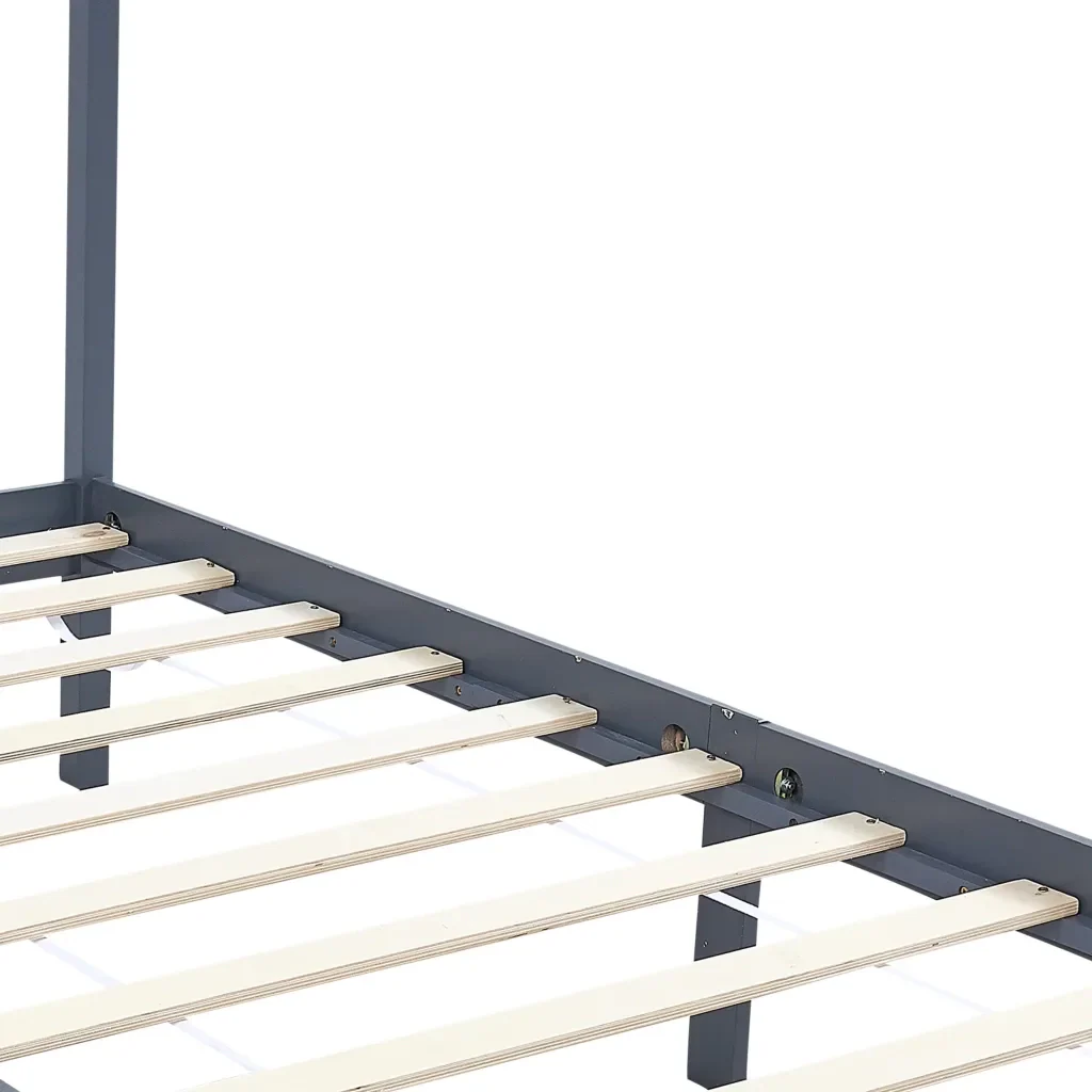 Letto singolo | Letto per adulti | Giroletto Baldacchino senza Materasso 100x200 cm Legno Grigio - Image 5