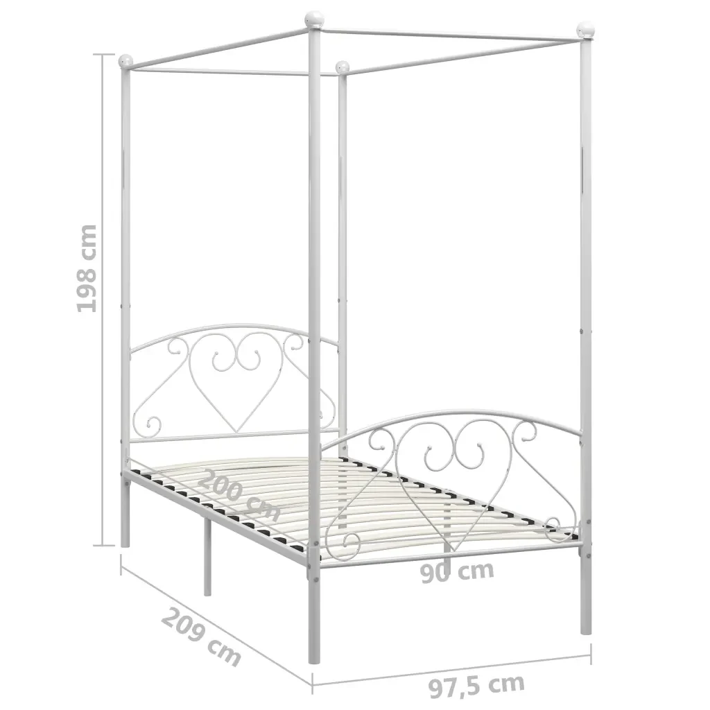 Letto singolo | Letto per adulti | Giroletto Baldacchino senza Materasso Bianco Metallo 90x200 cm - Image 5