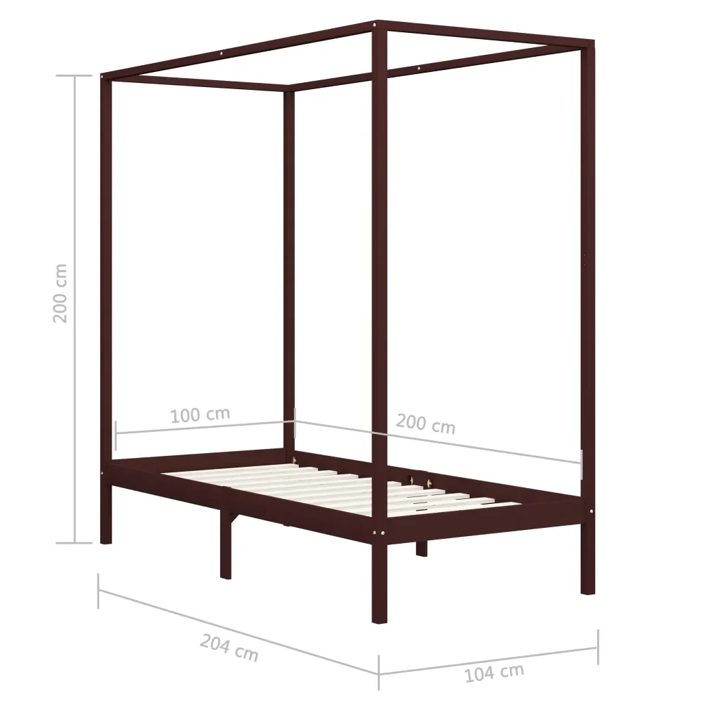 Letto singolo | Letto per adulti | Giroletto Baldacchino senza Materasso Marrone Pino 100x200cm - Image 7