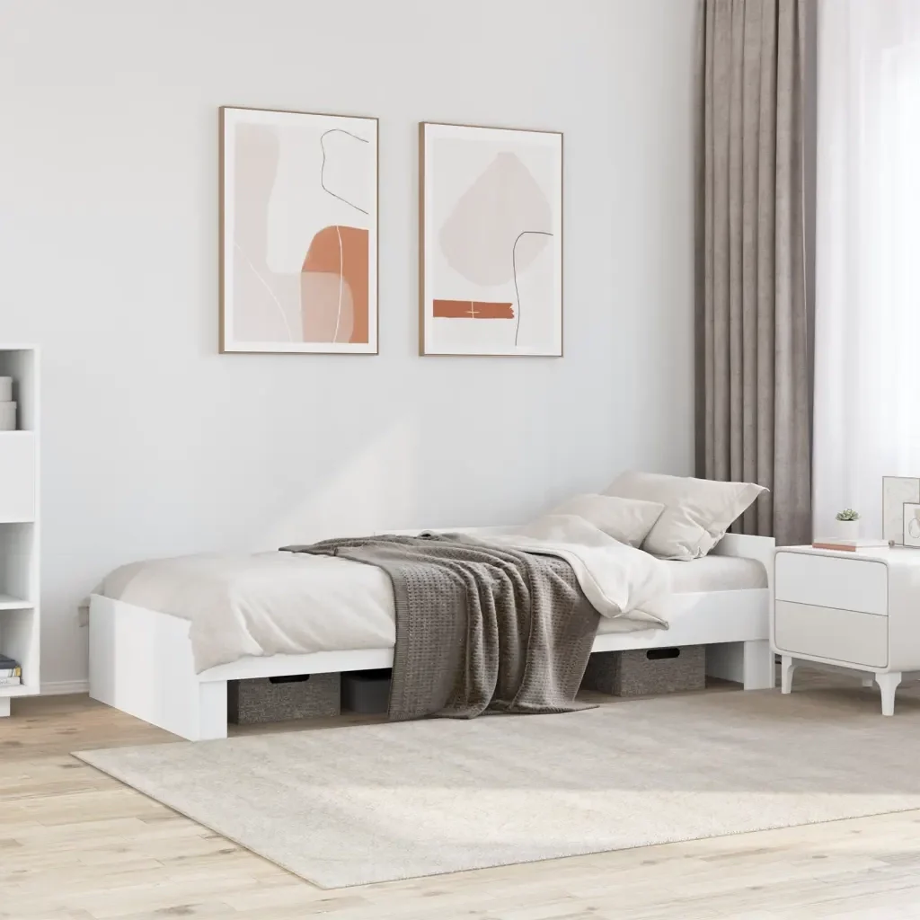 Letto singolo | Letto per adulti | Giroletto Bianco 100x200 cm in Legno Massello - Image 2