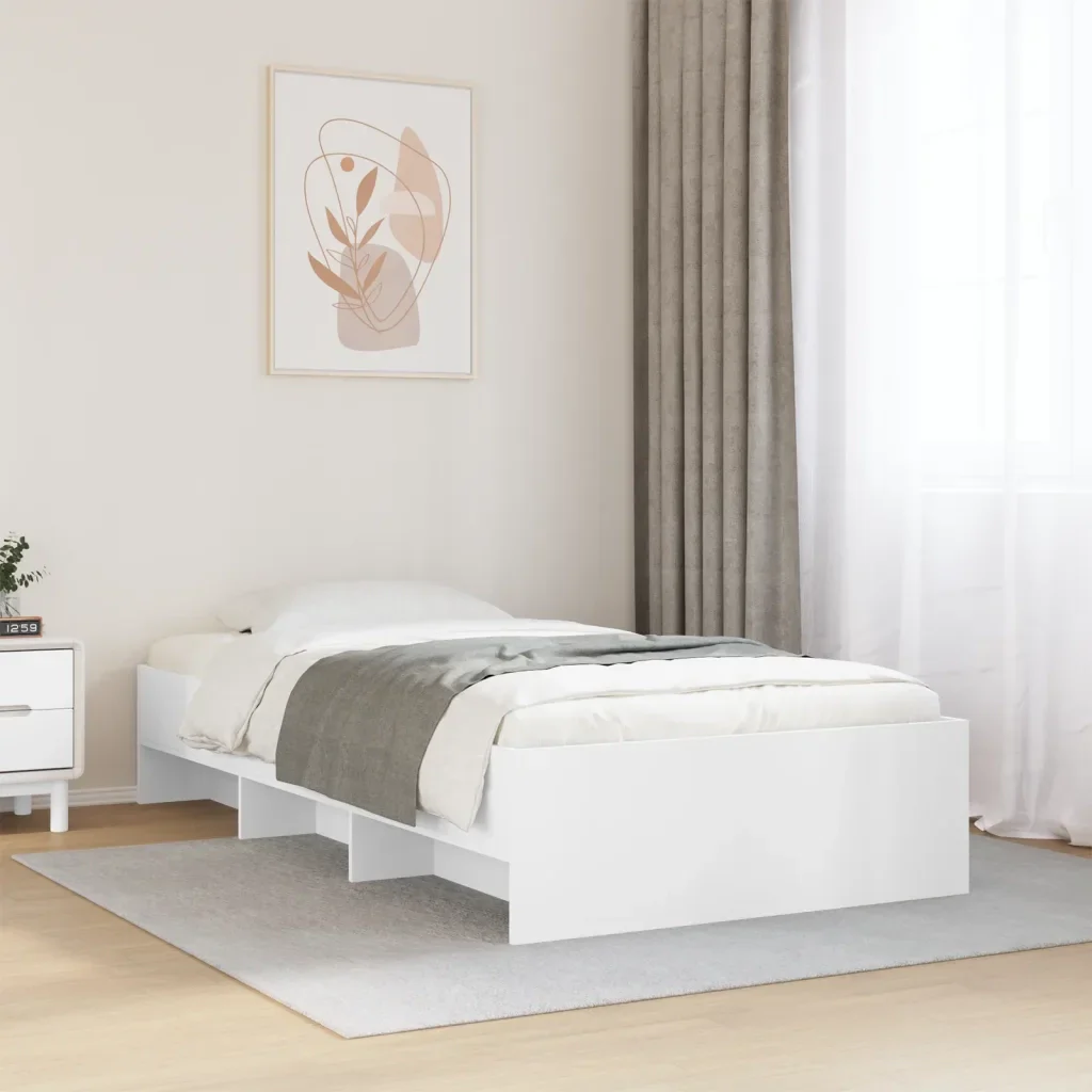 Letto singolo | Letto per adulti | Giroletto Bianco 100x200 cm in Legno Massello - Image 2