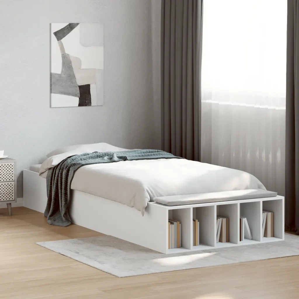Letto singolo | Letto per adulti | Giroletto Bianco 75x190 cm in Legno Multistrato - Image 2