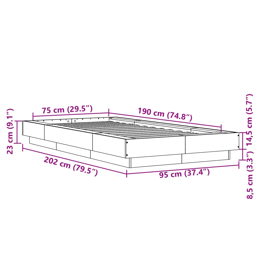 Letto singolo | Letto per adulti | Giroletto Bianco 75x190 cm in Legno Multistrato - Image 10