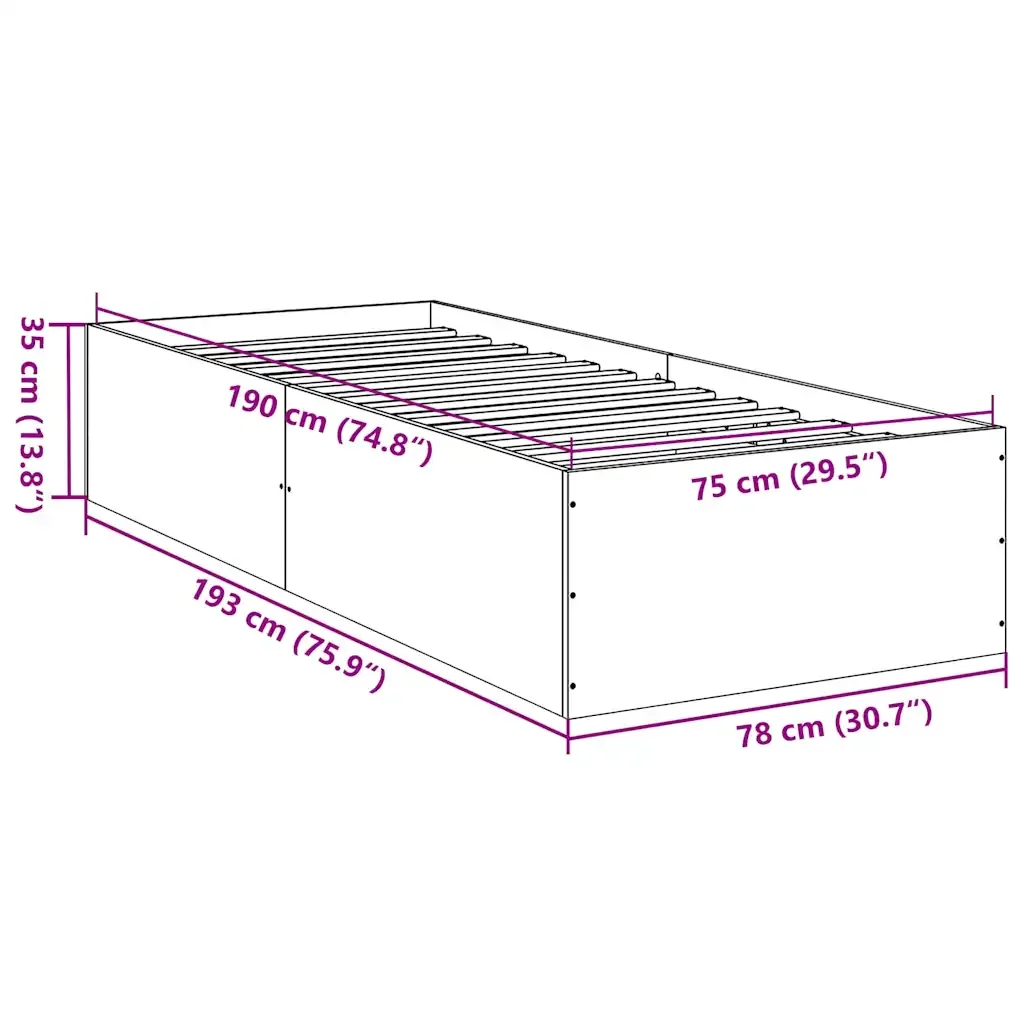 Letto singolo | Letto per adulti | Giroletto Bianco 75x190 cm in Legno Multistrato - Image 10