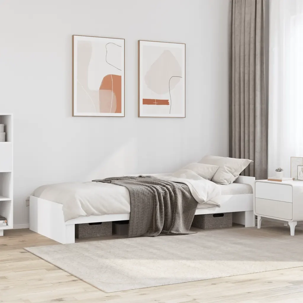 Letto singolo | Letto per adulti | Giroletto Bianco 75x190 cm in Legno Multistrato - Image 2