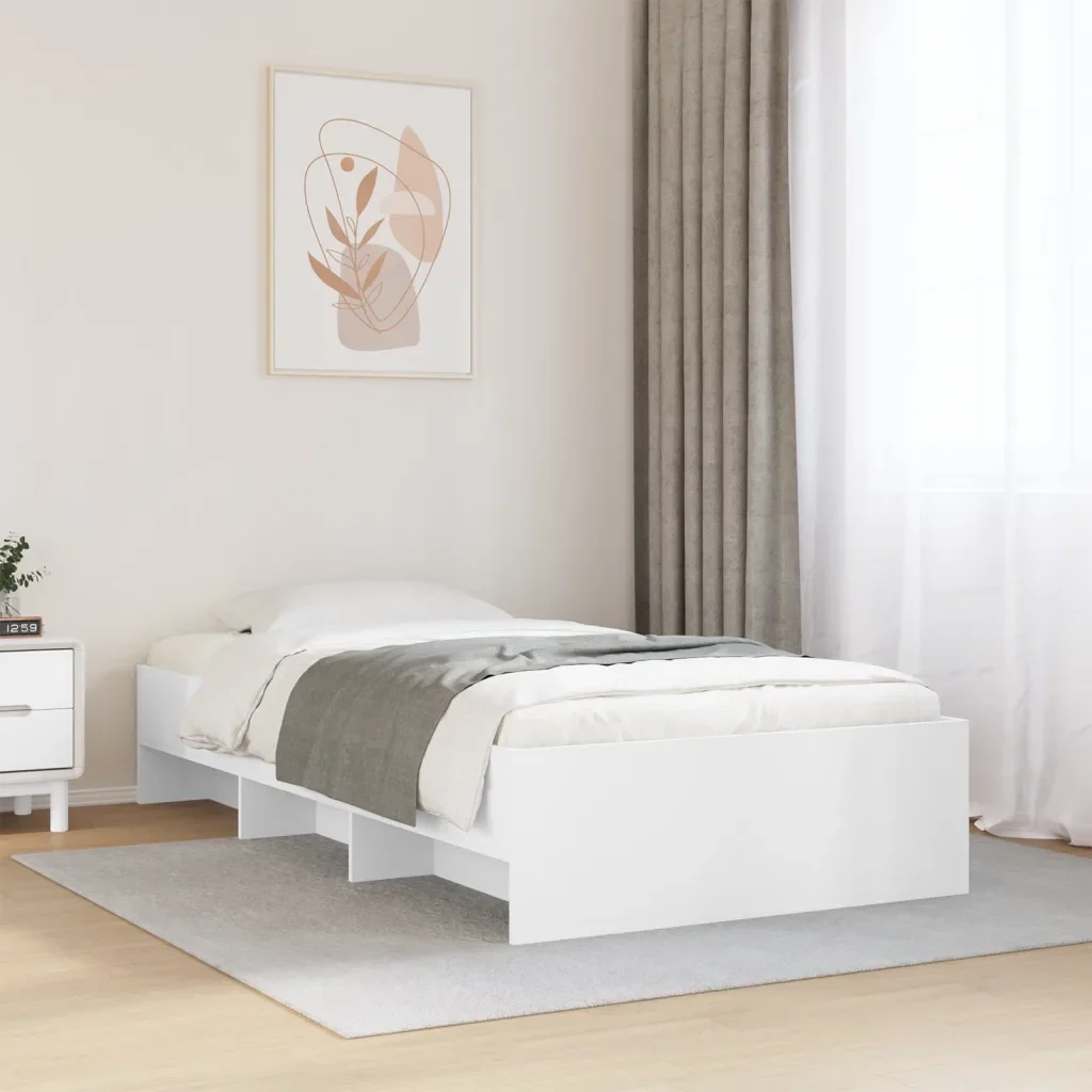 Letto singolo | Letto per adulti | Giroletto Bianco 75x190 cm in Legno Multistrato - Image 2