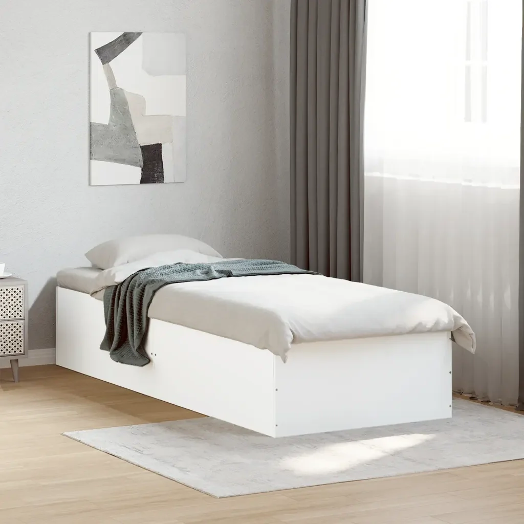Letto singolo | Letto per adulti | Giroletto Bianco 90x190 cm in Legno Multistrato - Image 4