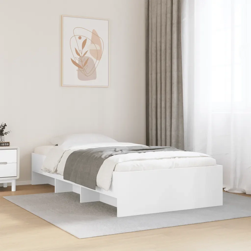 Letto singolo | Letto per adulti | Giroletto Bianco 90x190 cm in Legno Multistrato - Image 2