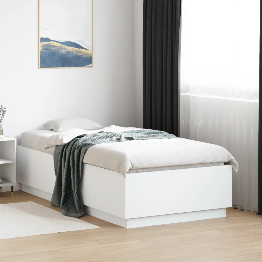 Letto singolo | Letto per adulti | Giroletto Bianco 90x190 cm in Legno Multistrato - Image 2