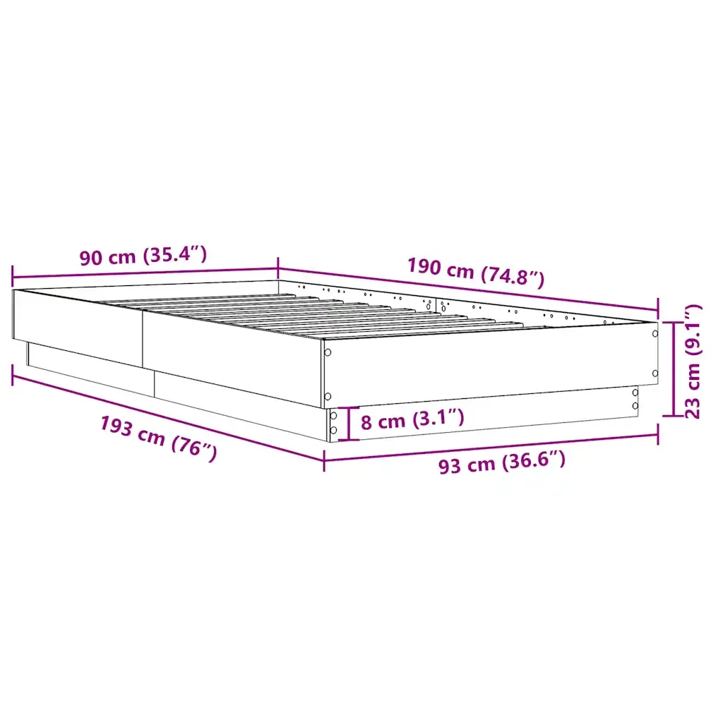 Letto singolo | Letto per adulti | Giroletto Bianco 90x190 cm in Legno Multistrato - Image 9
