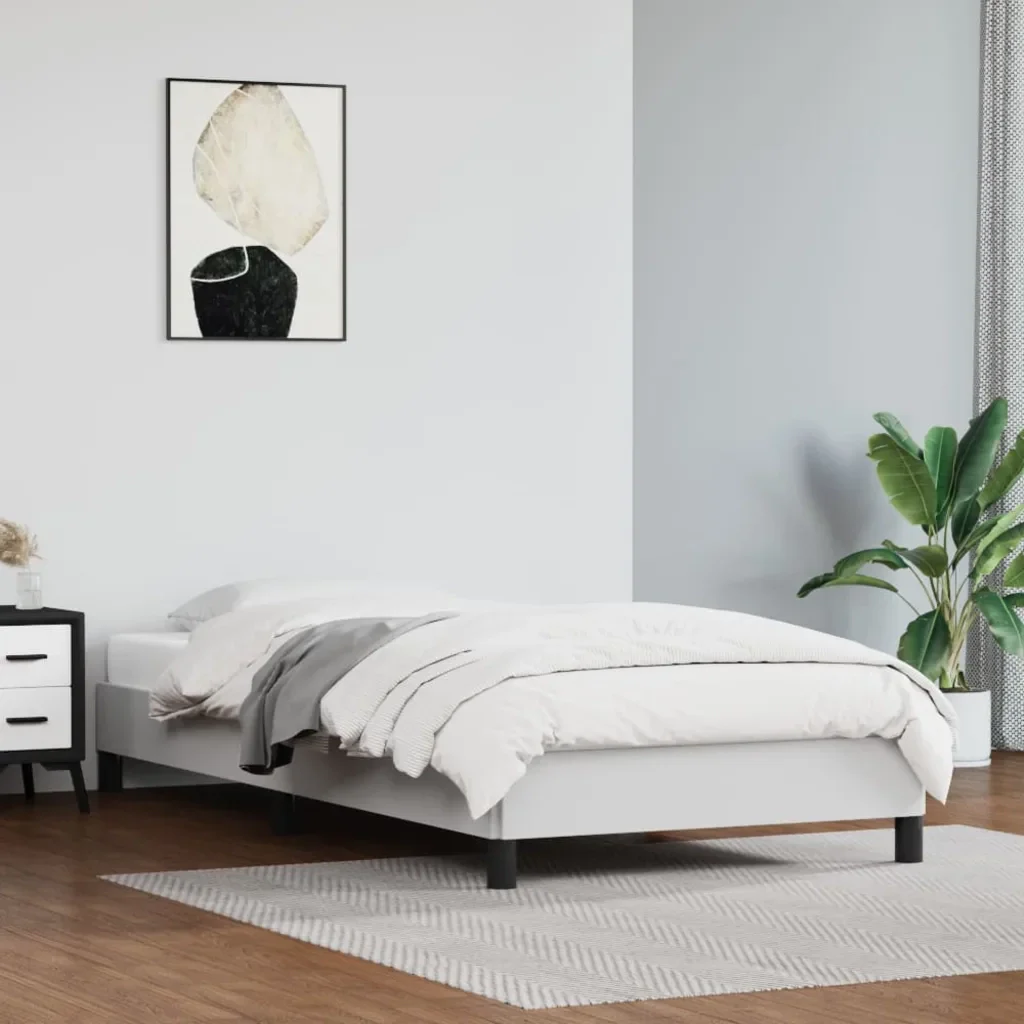 Letto singolo | Letto per adulti | Giroletto Bianco 90x190 cm in Similpelle - Image 2