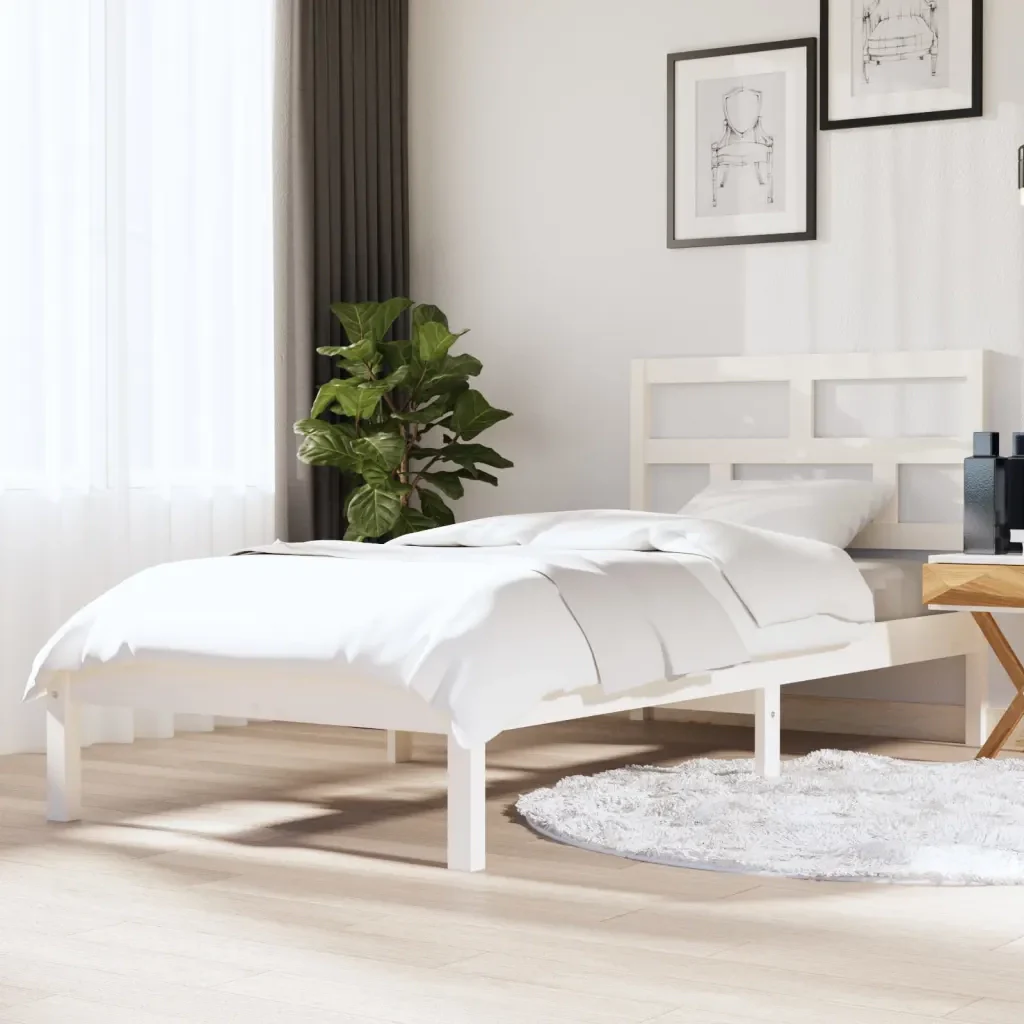 Letto singolo | Letto per adulti | Giroletto Bianco 90x190 cm Single in Legno Massello - Image 2