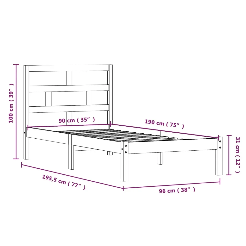 Letto singolo | Letto per adulti | Giroletto Bianco 90x190 cm Single in Legno Massello - Image 8