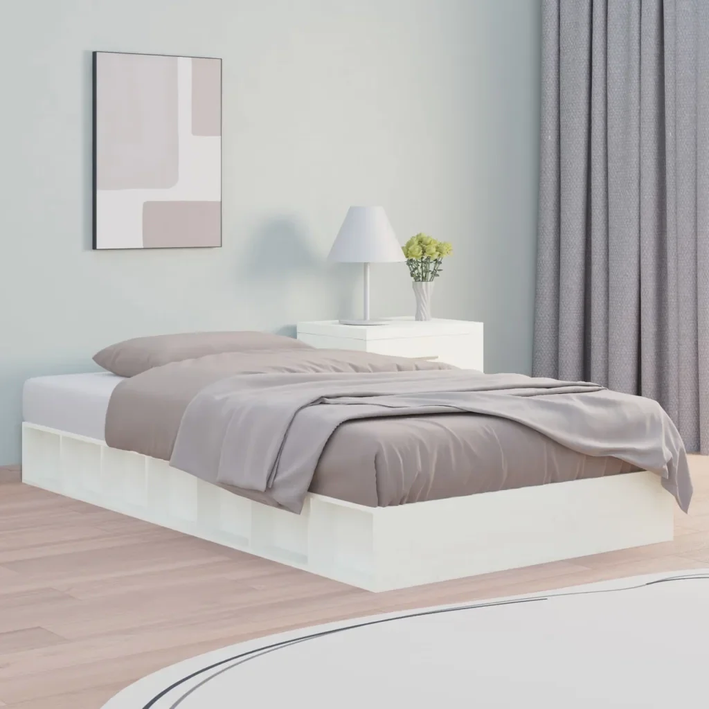 Letto singolo | Letto per adulti | Giroletto Bianco 90x200 cm in Legno Massello - Image 2