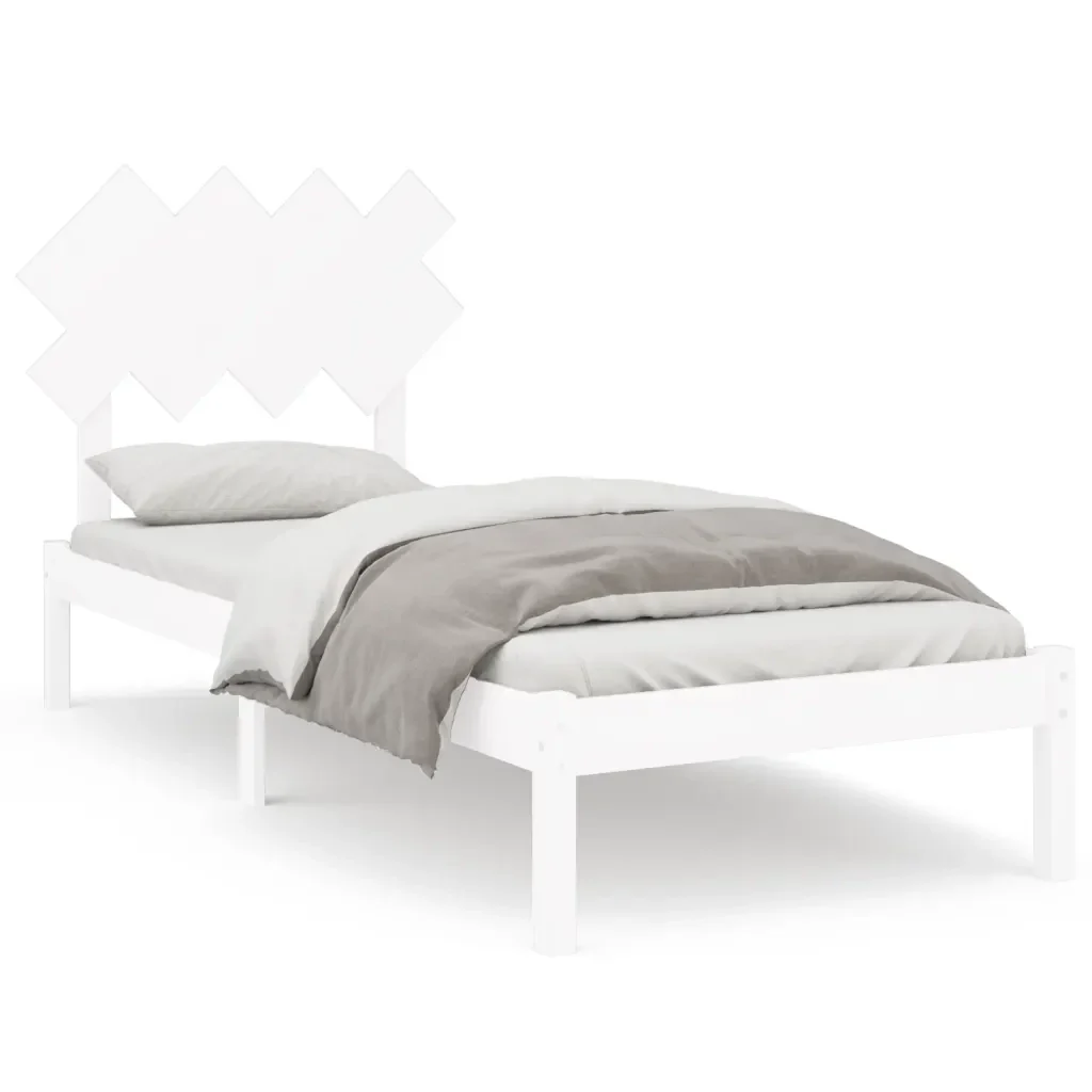 Letto singolo | Letto per adulti | Giroletto Bianco 90x200 cm in Legno Massello