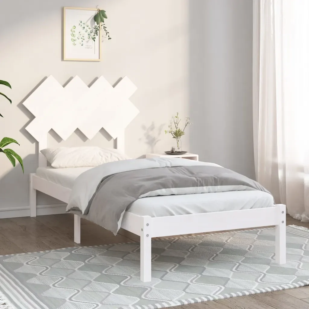 Letto singolo | Letto per adulti | Giroletto Bianco 90x200 cm in Legno Massello - Image 2