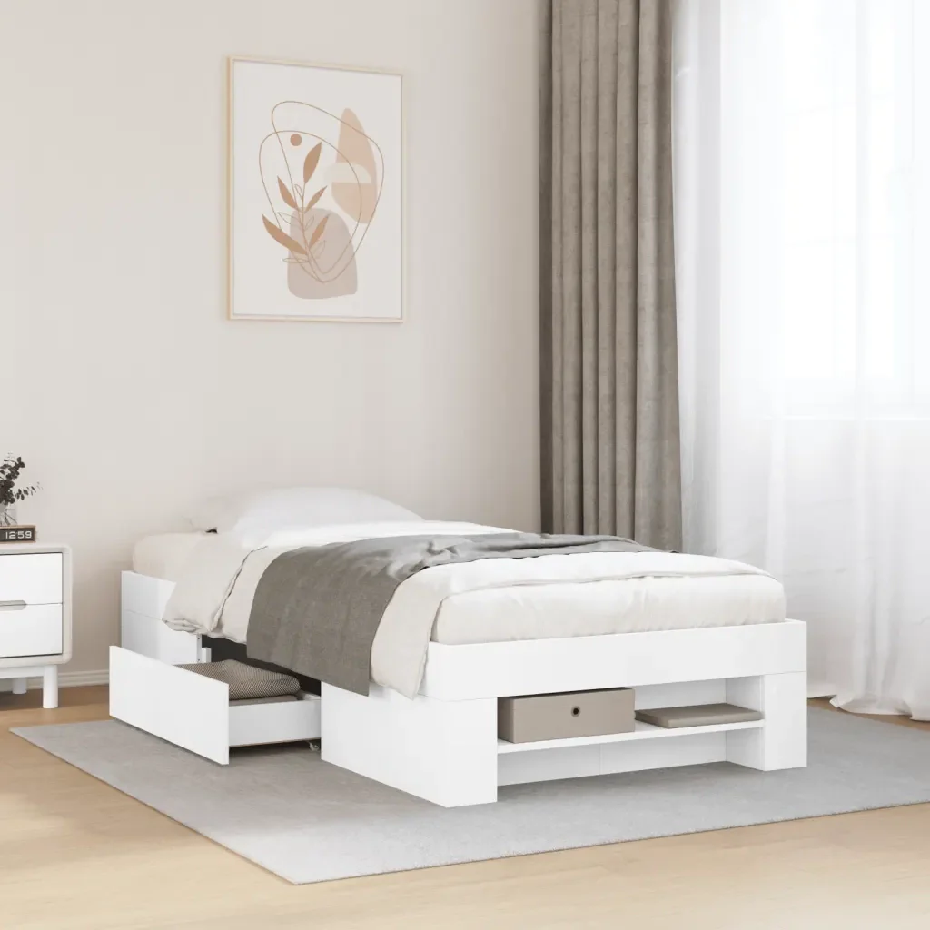 Letto singolo | Letto per adulti | Giroletto Bianco 90x200 cm in Legno Multistrato - Image 2