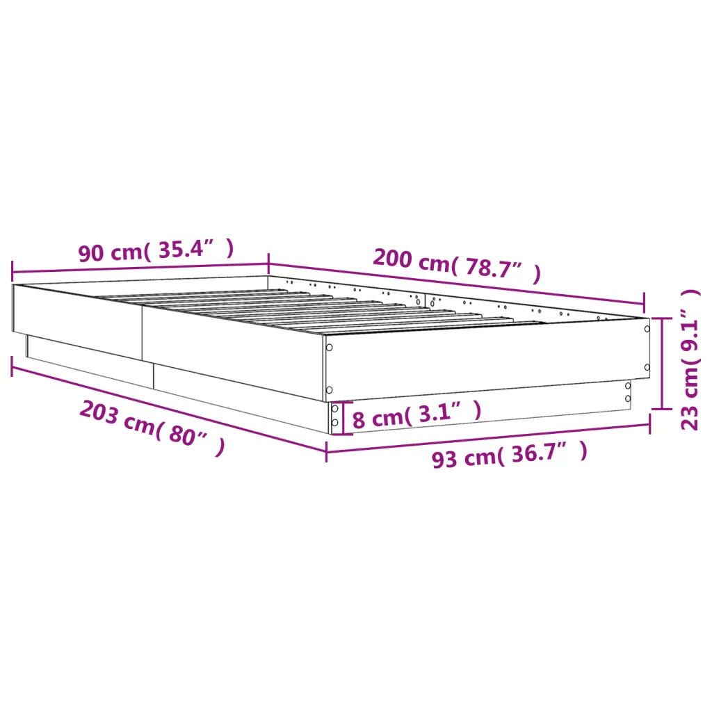 Letto singolo | Letto per adulti | Giroletto Bianco 90x200 cm in Legno Multistrato - Image 9