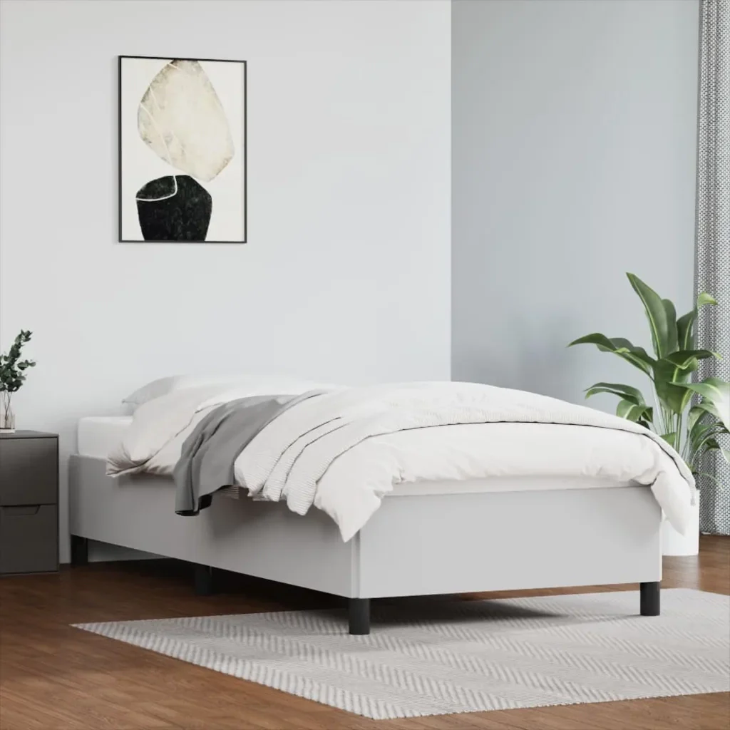 Letto singolo | Letto per adulti | Giroletto Bianco 90x200 cm in Similpelle - Image 2