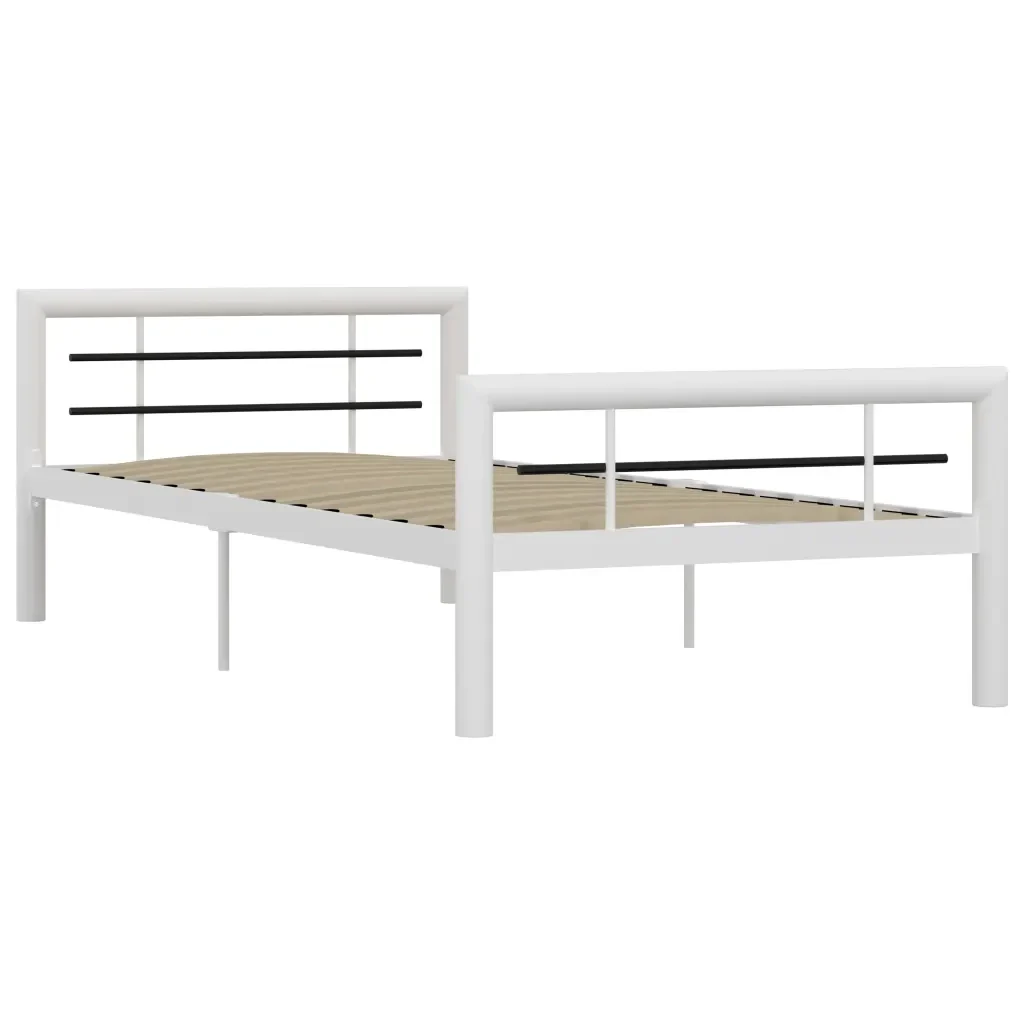 Letto singolo | Letto per adulti | Giroletto Bianco e Nero in Metallo 100x200 cm