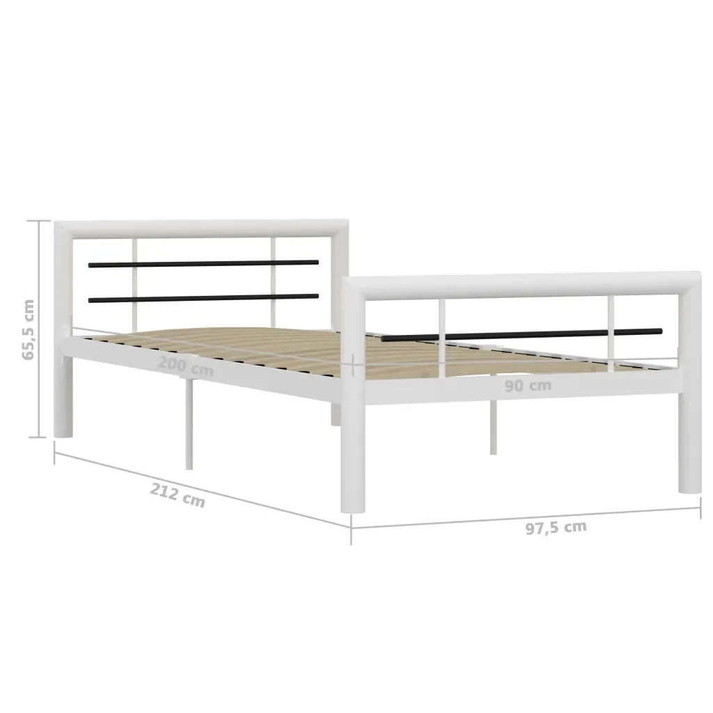 Letto singolo | Letto per adulti | Giroletto Bianco e Nero in Metallo 100x200 cm - Image 6