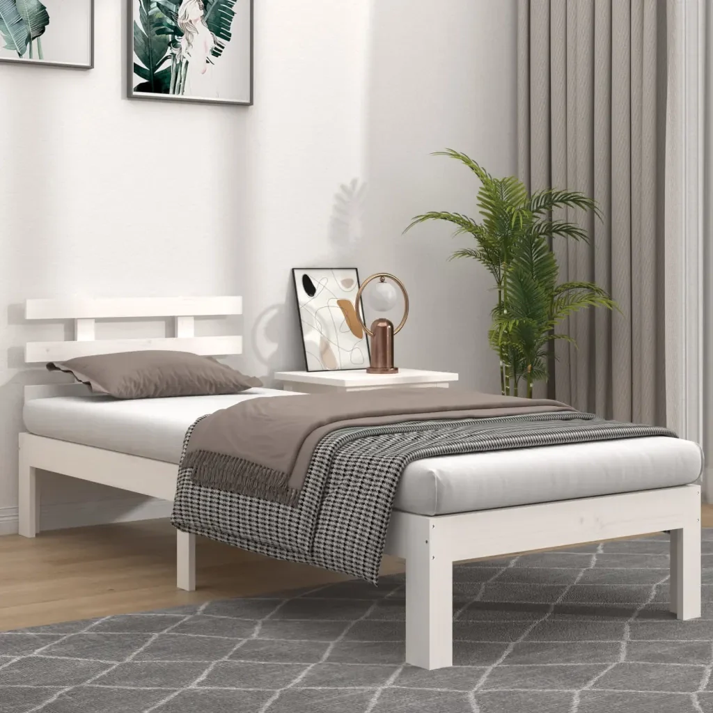 Letto singolo | Letto per adulti | Giroletto Bianco in Legno Massello 100x200 cm - Image 2