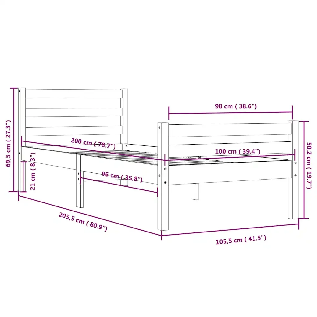 Letto singolo | Letto per adulti | Giroletto Bianco in Legno Massello 100x200 cm - Image 10