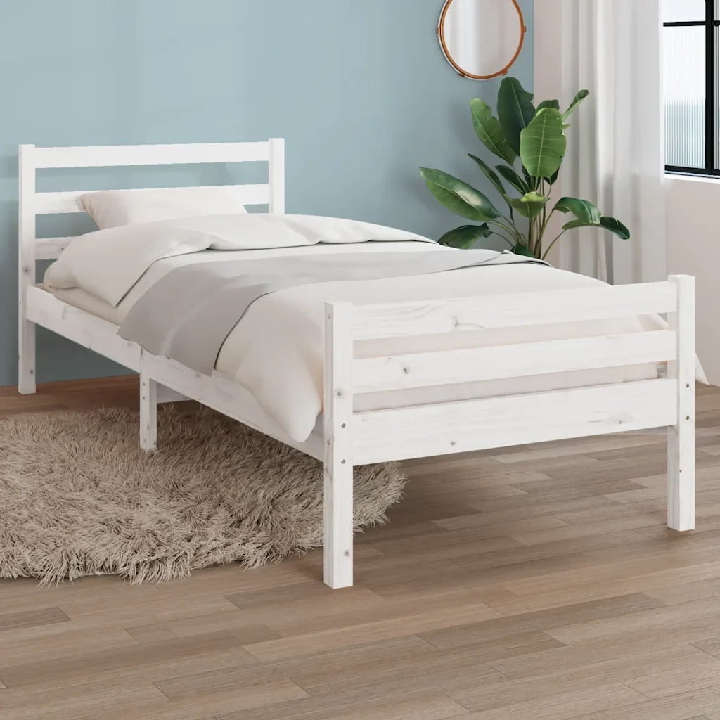 Letto singolo | Letto per adulti | Giroletto Bianco in Legno Massello 100x200 cm - Image 2