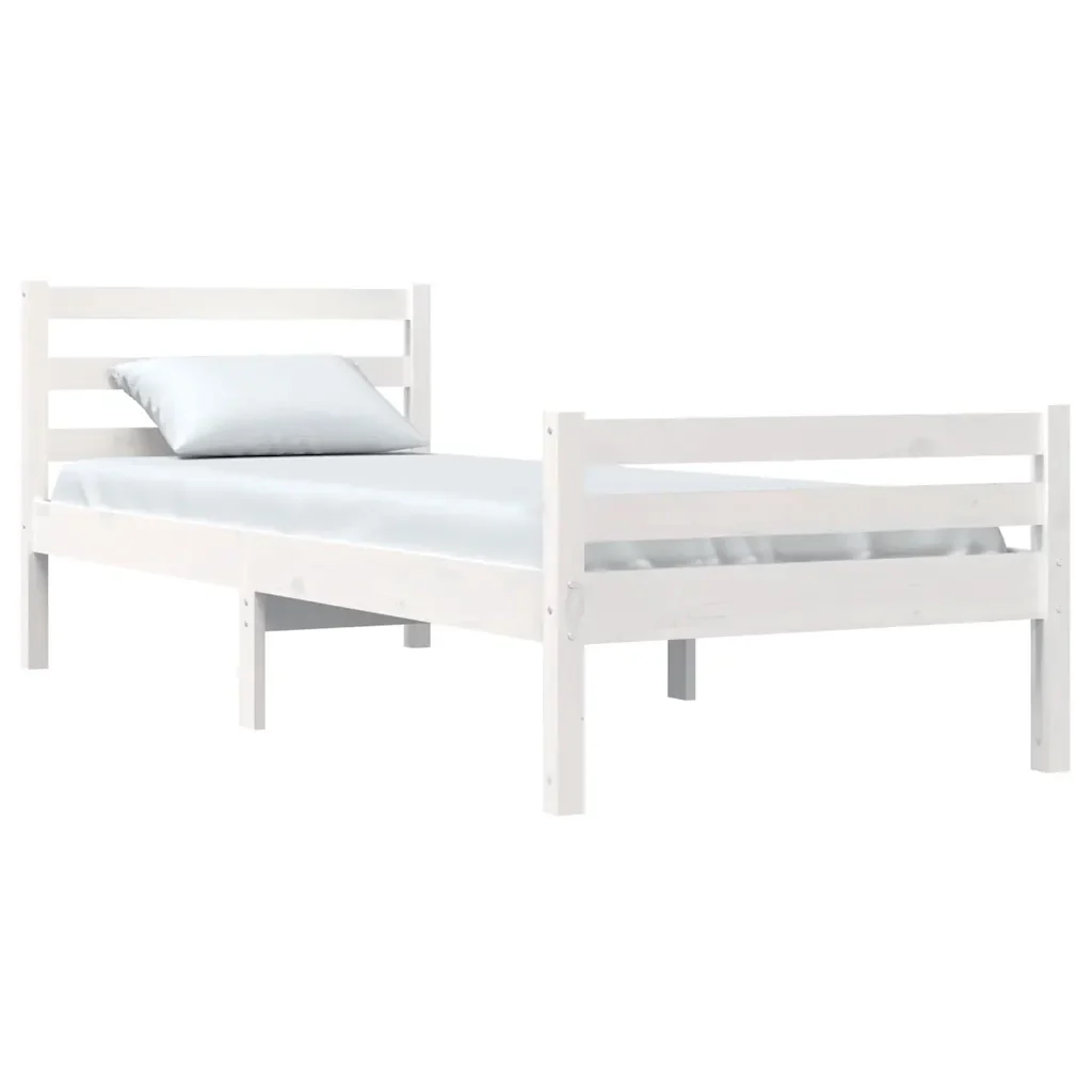 Letto singolo | Letto per adulti | Giroletto Bianco in Legno Massello 100x200 cm - Image 4