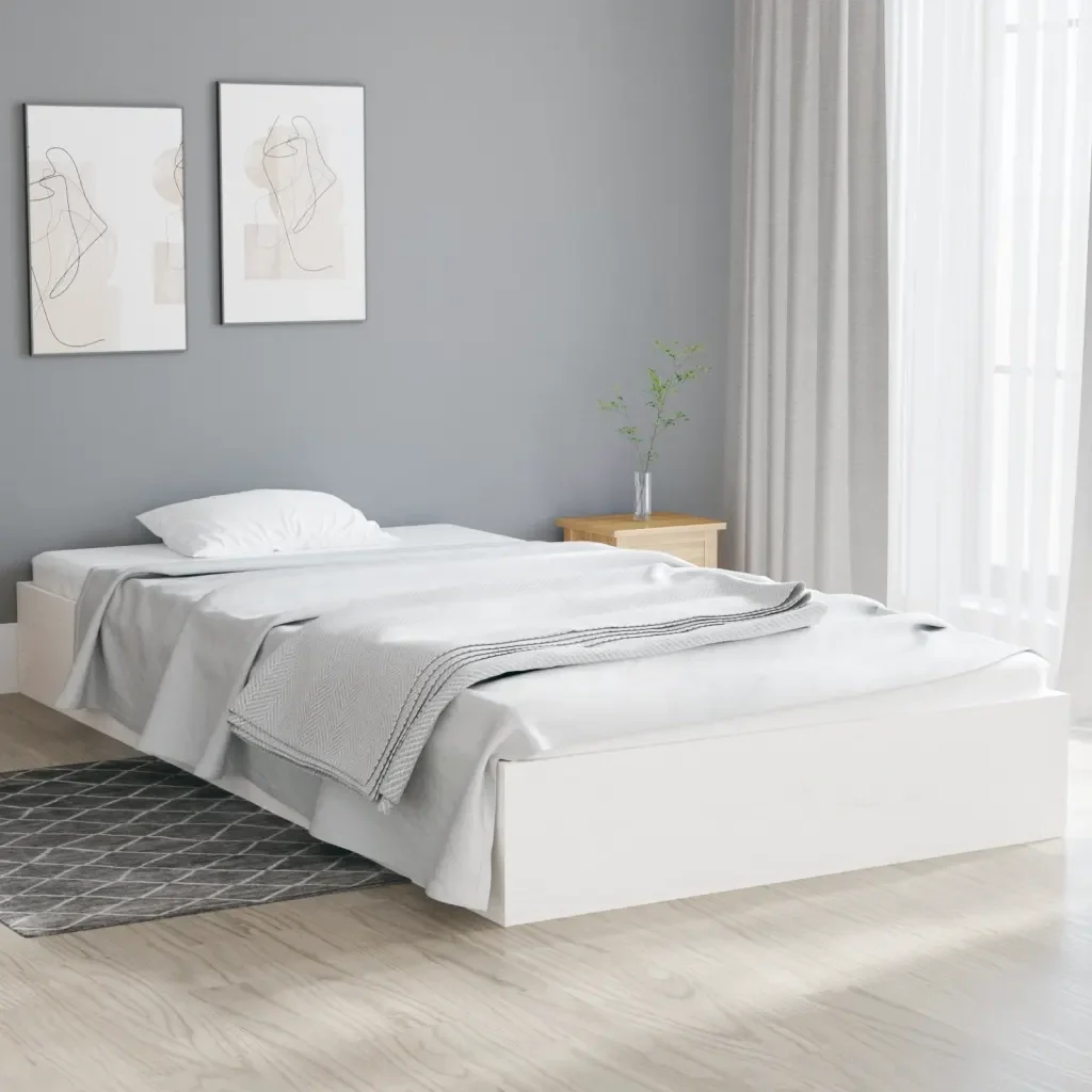 Letto singolo | Letto per adulti | Giroletto Bianco in Legno Massello 100x200 cm - Image 2