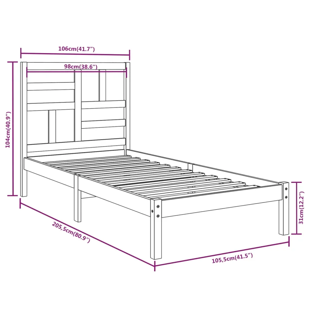 Letto singolo | Letto per adulti | Giroletto Bianco in Legno Massello 100x200 cm - Image 6