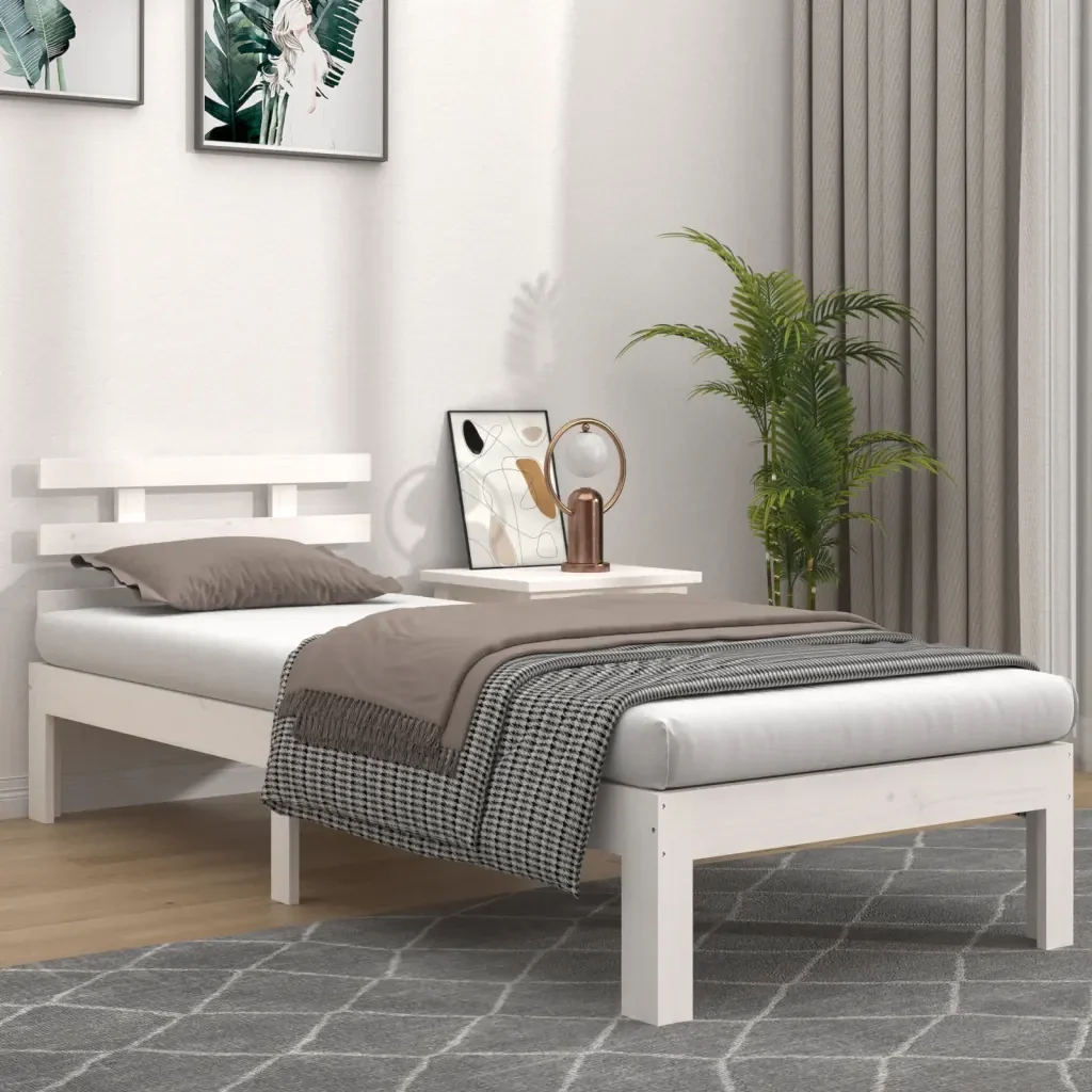 Letto singolo | Letto per adulti | Giroletto Bianco in Legno Massello 75x190 cm Small Single - Image 2