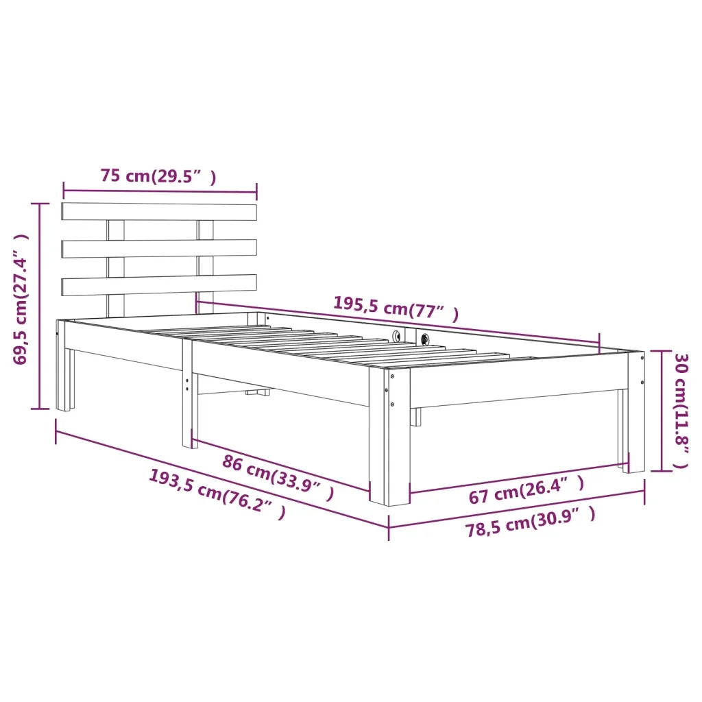 Letto singolo | Letto per adulti | Giroletto Bianco in Legno Massello 75x190 cm Small Single - Image 8