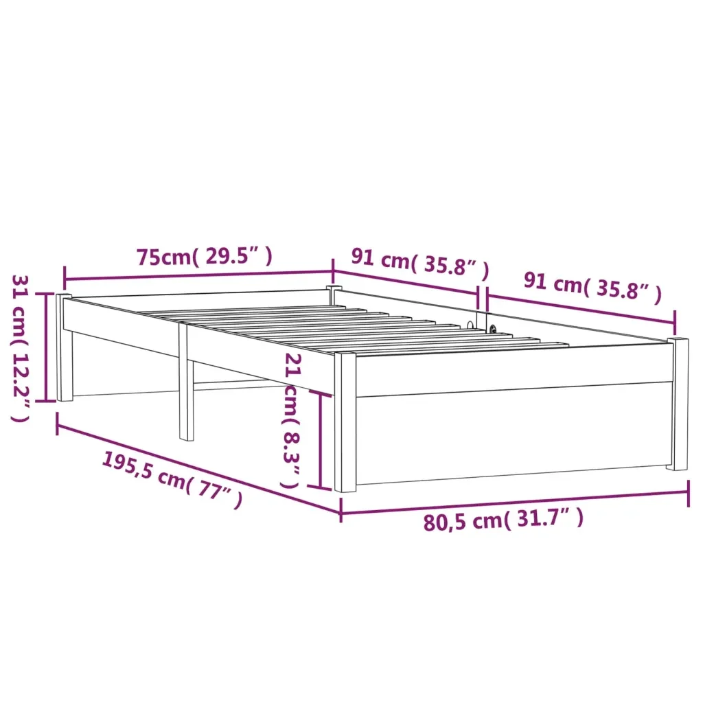 Letto singolo | Letto per adulti | Giroletto Bianco in Legno Massello 75x190 cm Small Single - Image 10