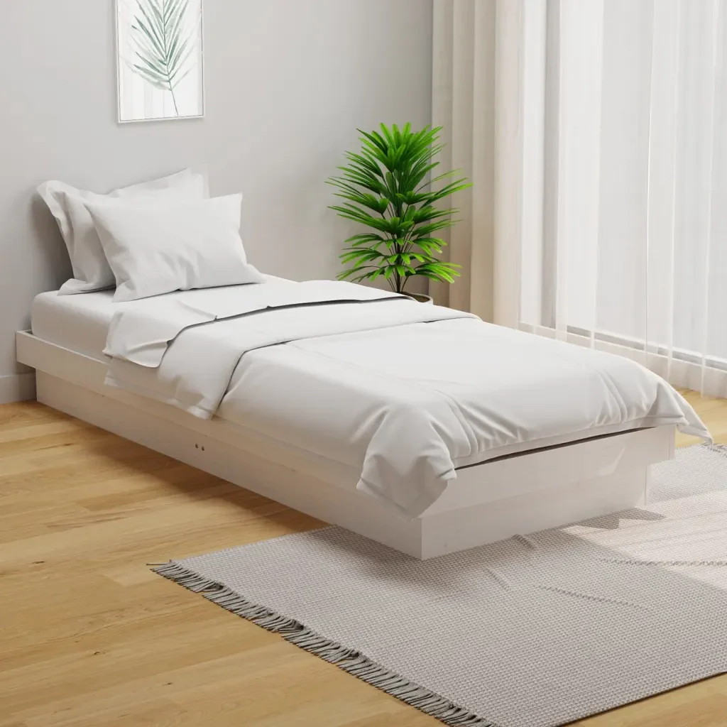 Letto singolo | Letto per adulti | Giroletto Bianco in Legno Massello 75x190 cm Small Single - Image 2