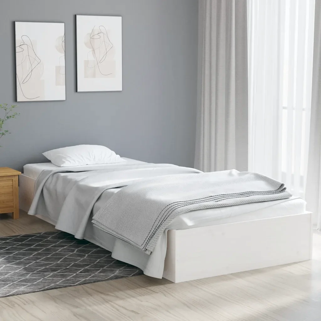 Letto singolo | Letto per adulti | Giroletto Bianco in Legno Massello 75x190 cm Small Single - Image 2