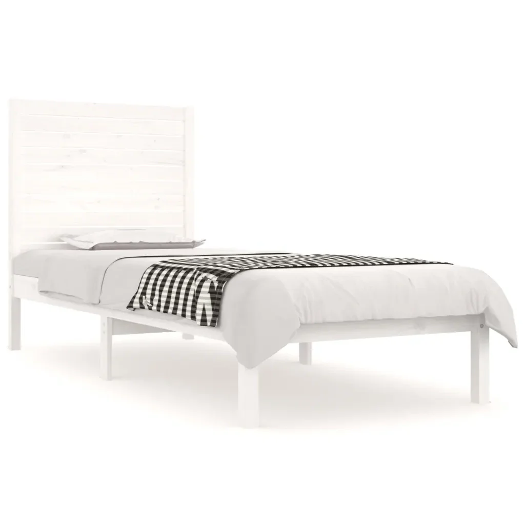Letto singolo | Letto per adulti | Giroletto Bianco in Legno Massello 75x190 cm Small Single