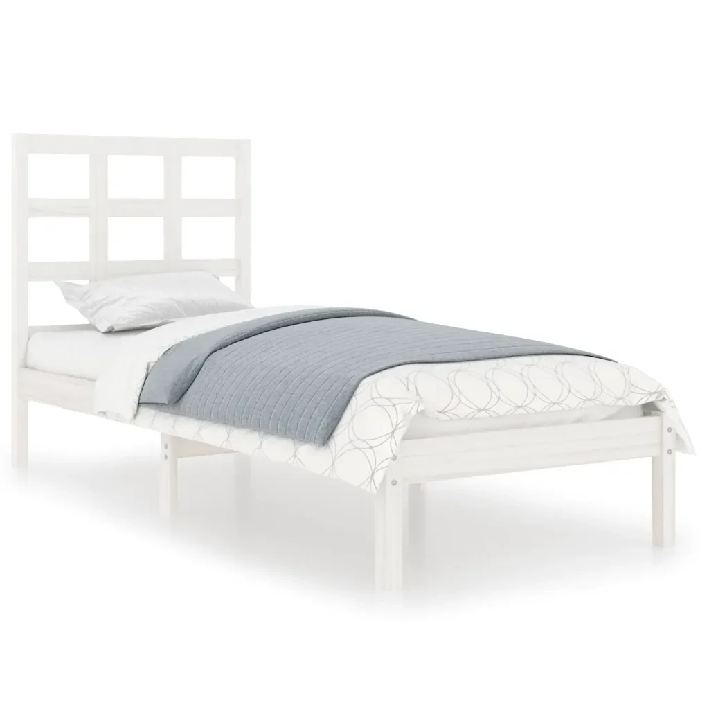 Letto singolo | Letto per adulti | Giroletto Bianco in Legno Massello 75x190 cm Small Single